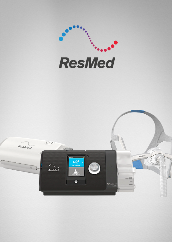 Resmed logo with three products